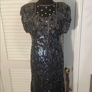 Swee Lo Y2K Elegant Black Shimmering Sequin Square Back Handkerchief Dress